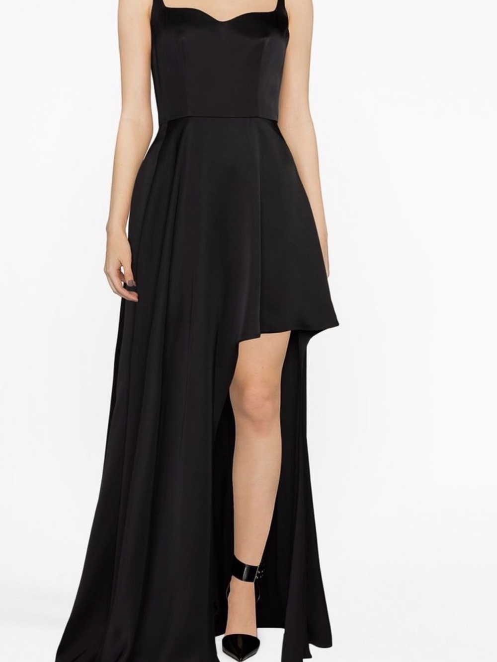 Alexander McQueen Black Asymmetric High-Low Satin Dress